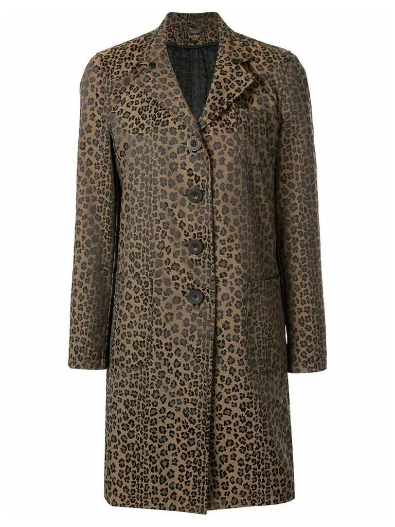 Fendi Pre-Owned FENDI Leopard Long Sleeve Coat - Brown