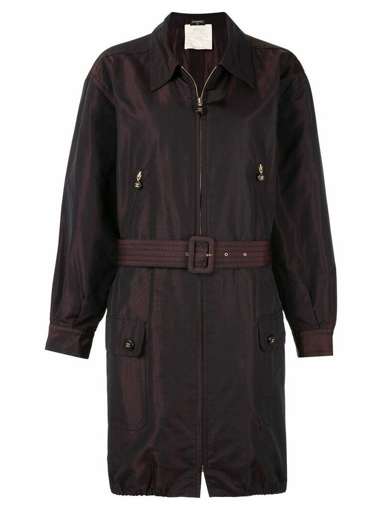 Chanel Pre-Owned 1980s belted zip-up coat - Brown