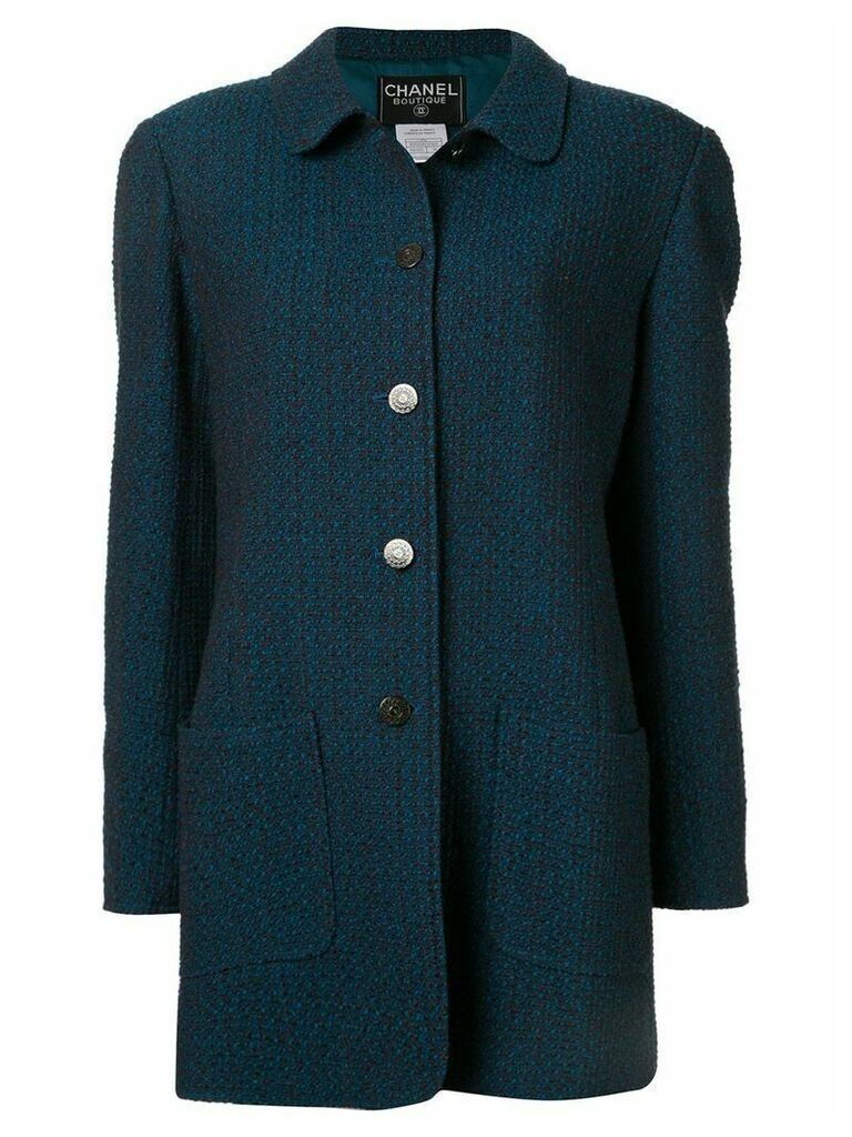 Chanel Pre-Owned slim tweed coat - Blue