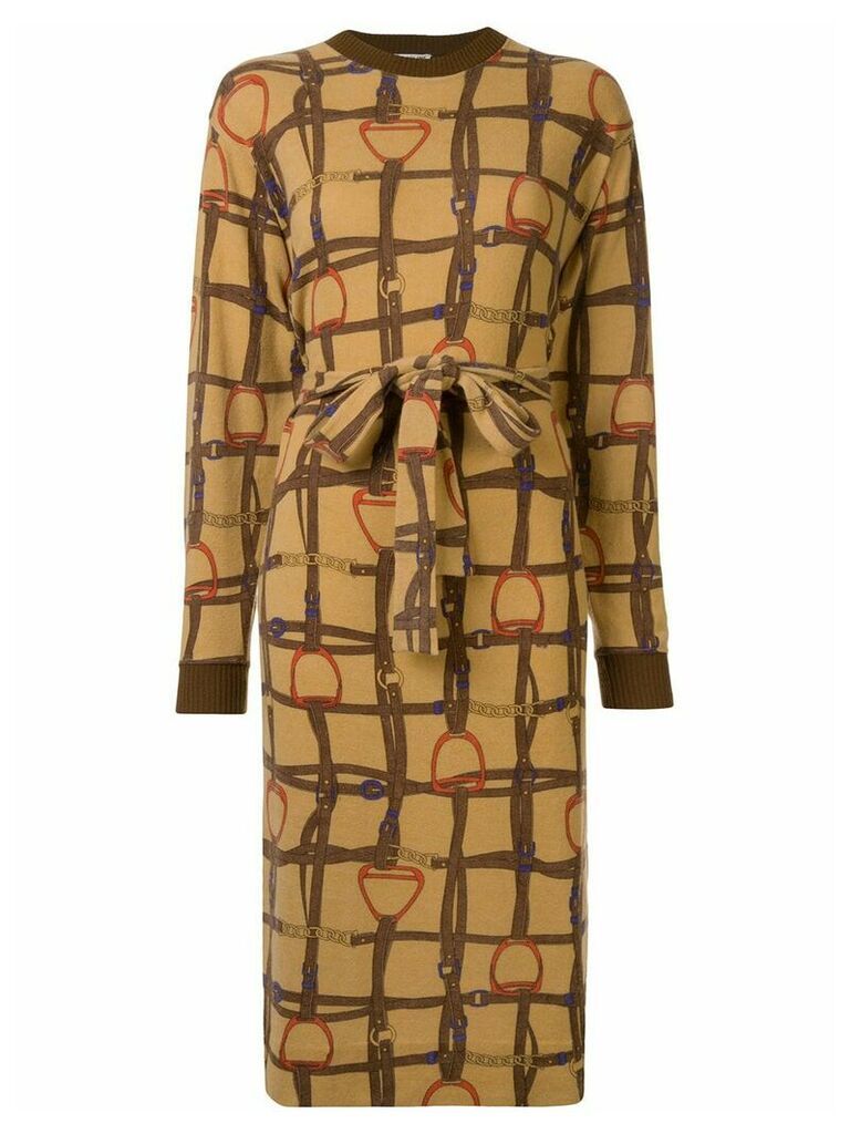 Céline Pre-Owned horse straps print tied dress - Brown