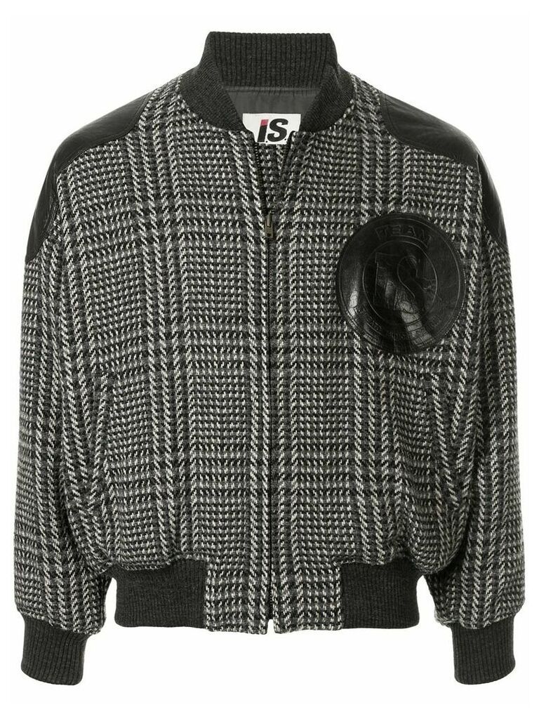 Issey Miyake Pre-Owned 1980's Sports Line logo patch plaid bomber -