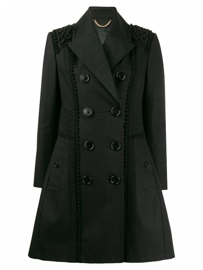 Burberry Pre-Owned macramé details A-line double breasted coat - Black