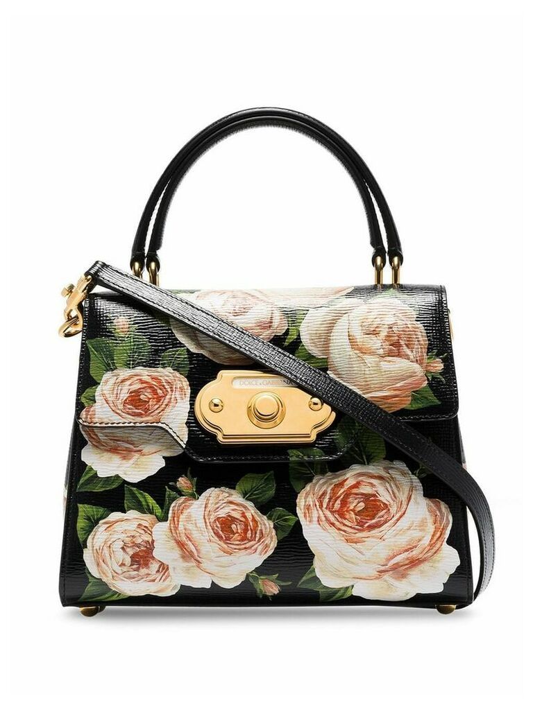 Dolce & Gabbana black Welcome Rose print leather shoulder bag