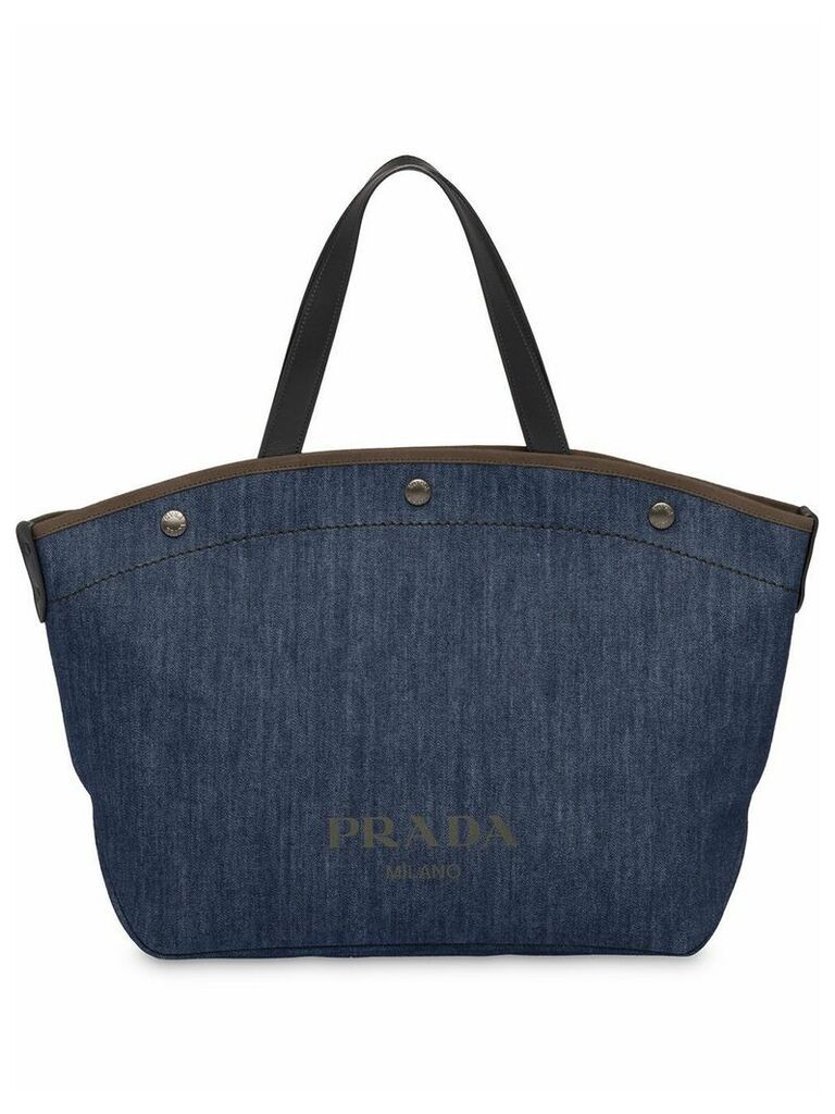 Prada large denim and leather tote bag - Blue