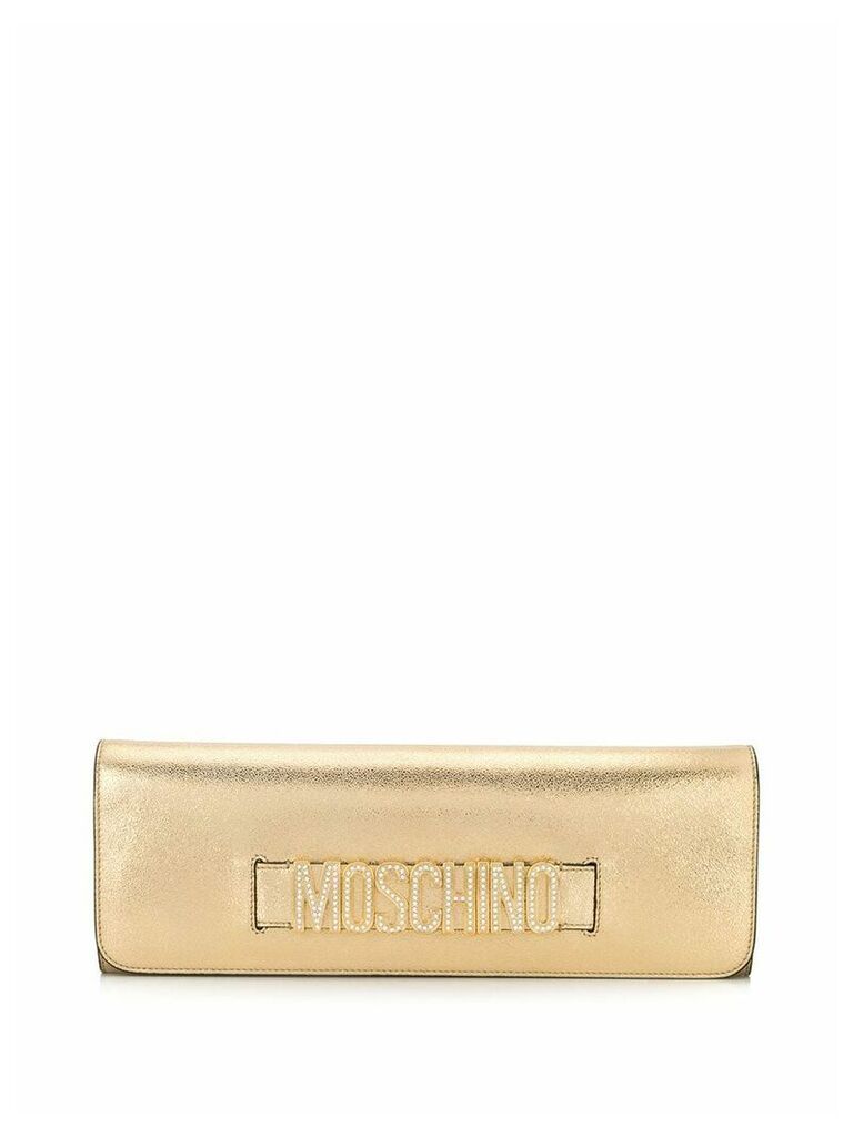 Moschino rhinestone logo strap clutch - GOLD