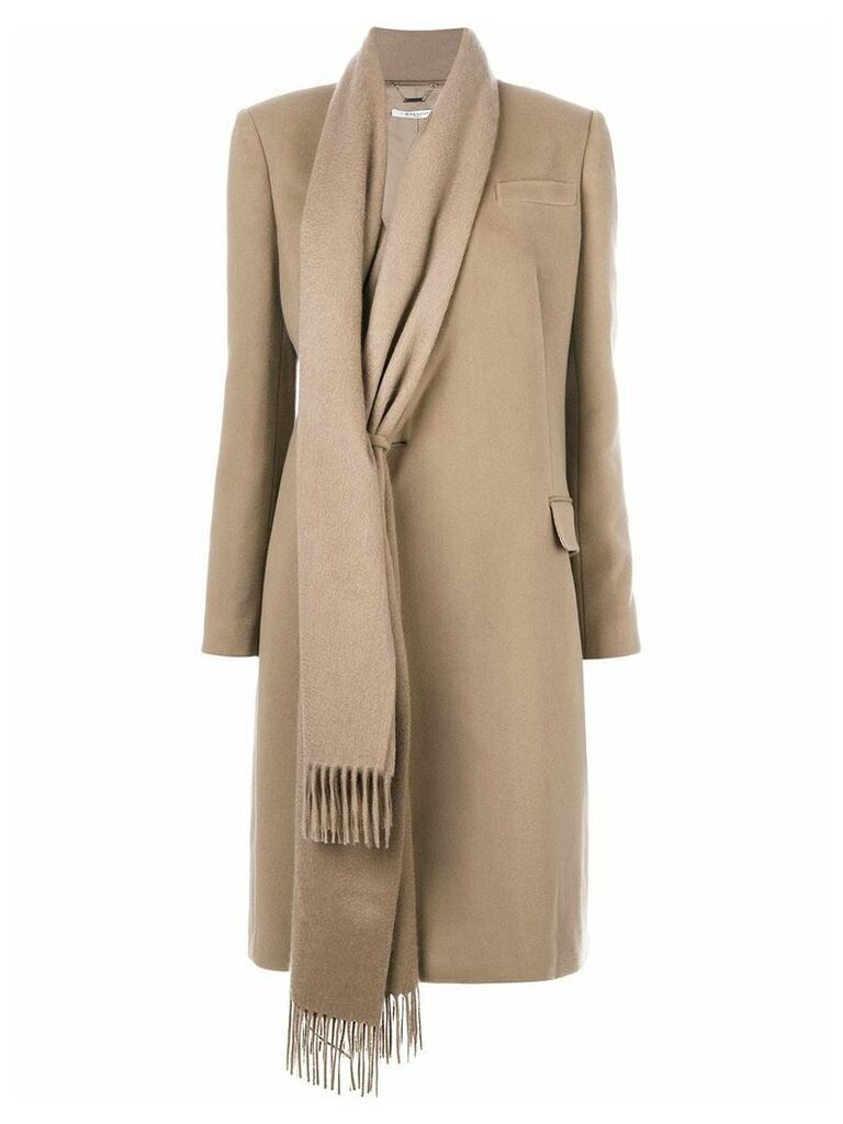 Givenchy asymmetric scarf trim coat - Neutrals