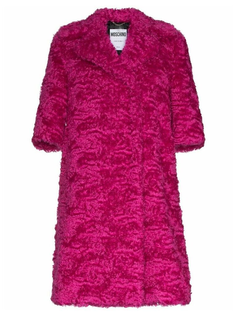 Moschino Mid-sleeve faux-fur mohair blend coat - PINK