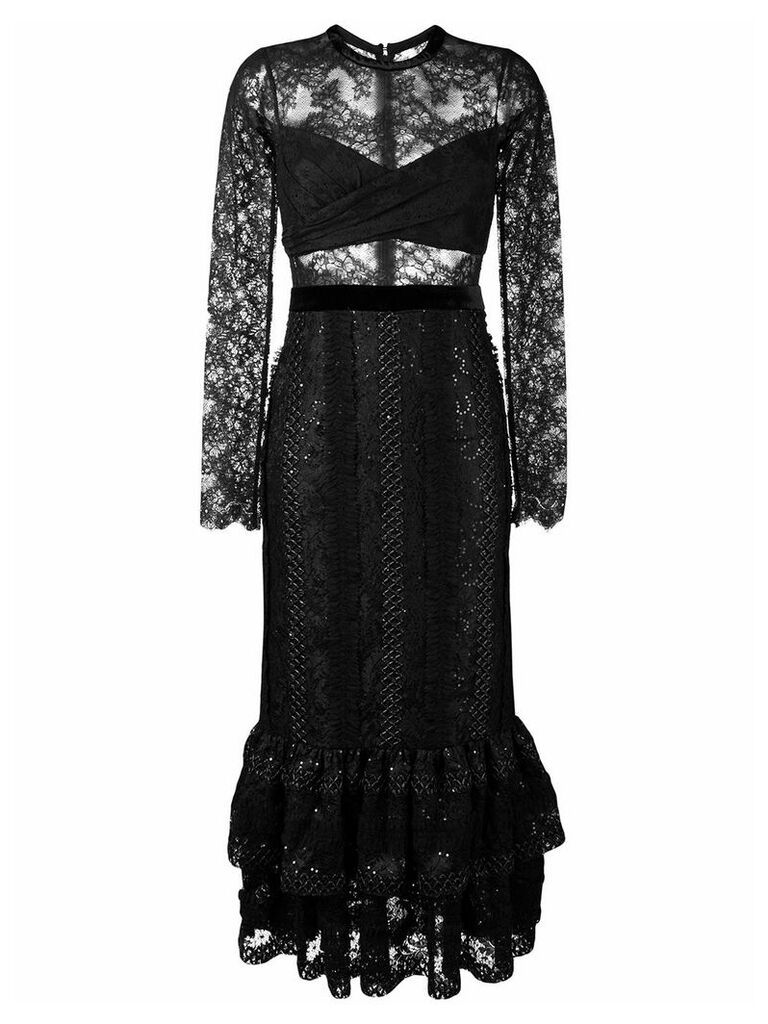 Three Floor lace Mirror dress - Black