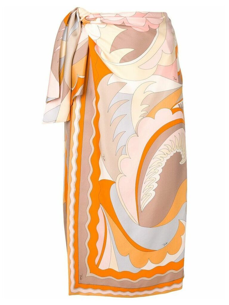 Emilio Pucci Acapulco Silk-twill Wrap Skirt - ORANGE