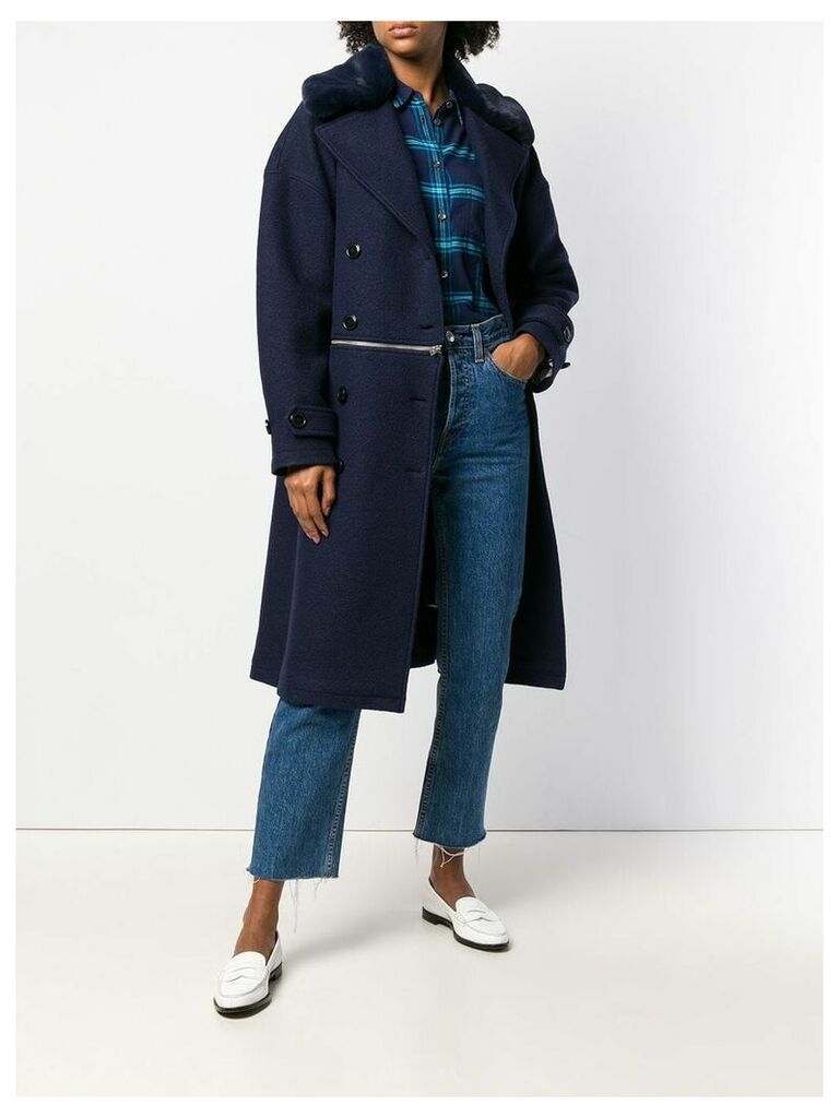 Closed double-breasted fitted coat - Blue
