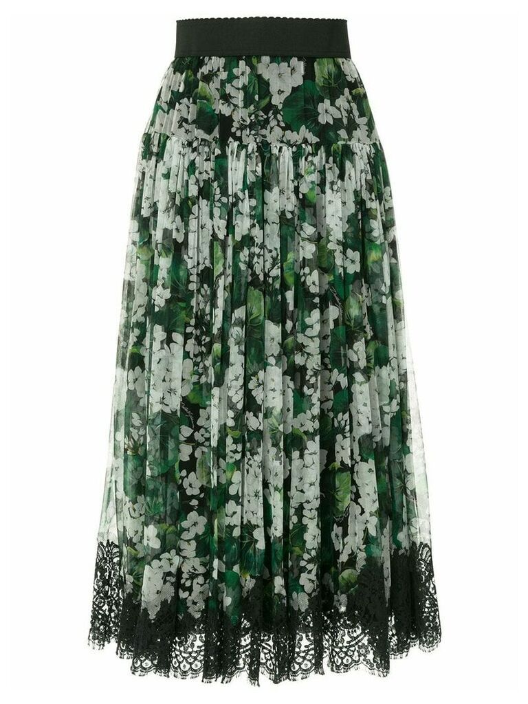 Dolce & Gabbana white geranium printed pleated skirt - Green