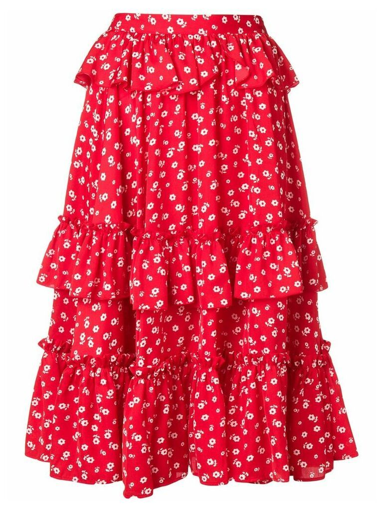 Alexa Chung ruffled floral midi skirt - Red