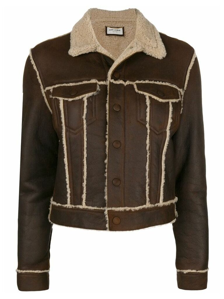 Saint Laurent cropped shearling jacket - Brown