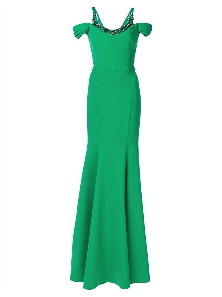 Marchesa Notte cold shoulder stretch crepe gown - Green
