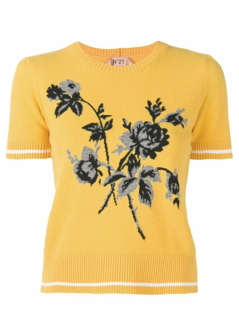 Nº21 floral-intarsia knitted top - Yellow