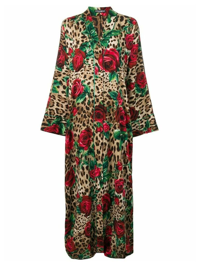 Dolce & Gabbana long leopard print kimono - Brown