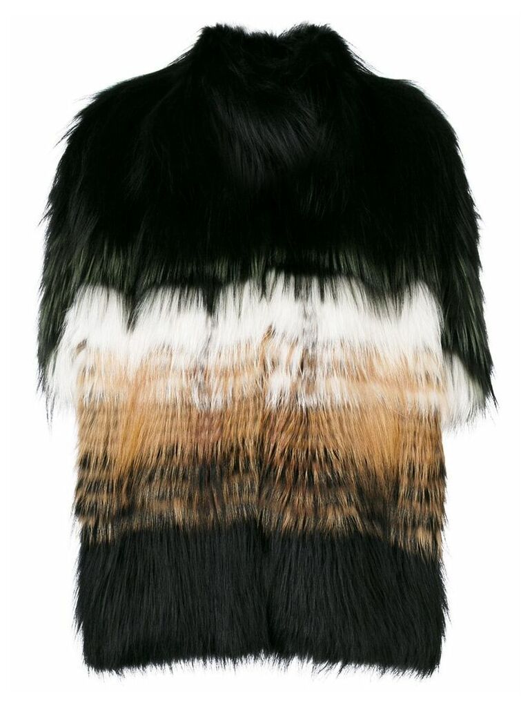 Liska stripe panel fur coat - Black