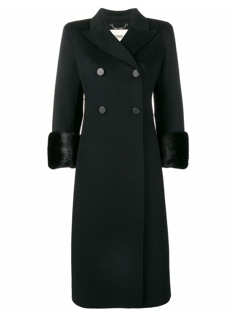 Fendi fur cuff double breasted coat - Black
