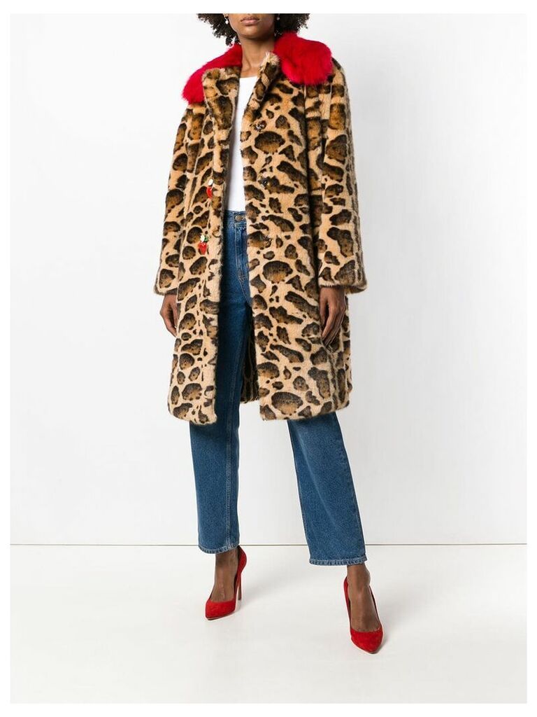 Dolce & Gabbana contrast-collar leopard-print coat - Brown
