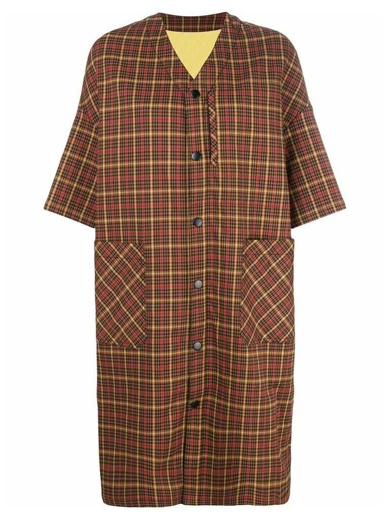 Neul checked short sleeved coat - Brown
