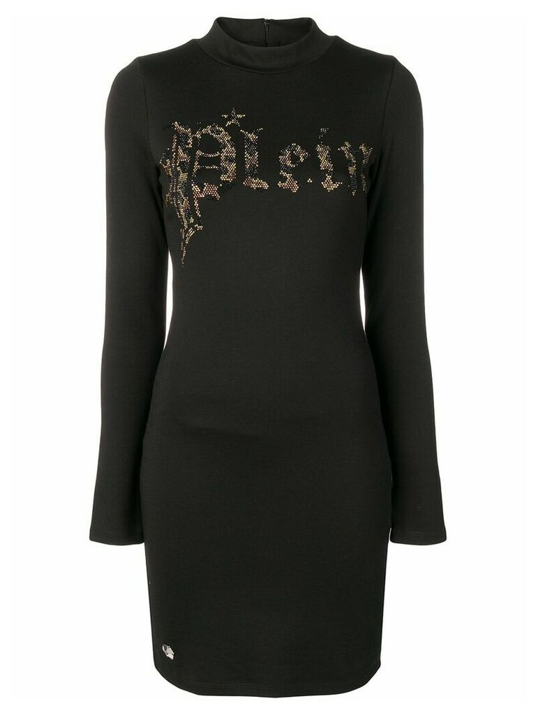 Philipp Plein leopard logo print dress - Black