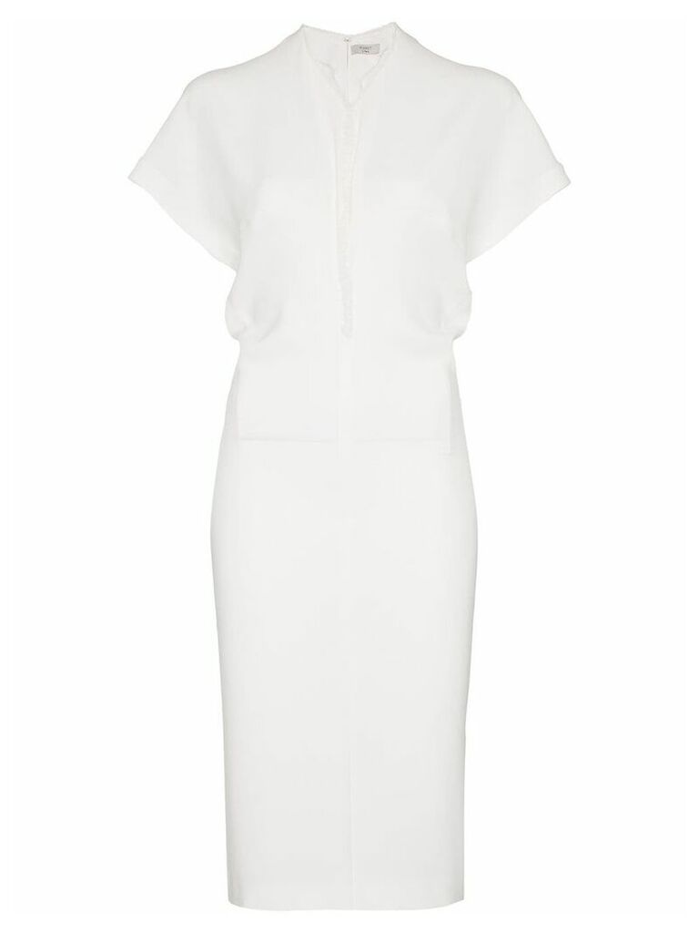 Poiret short-sleeve fitted midi dress - White