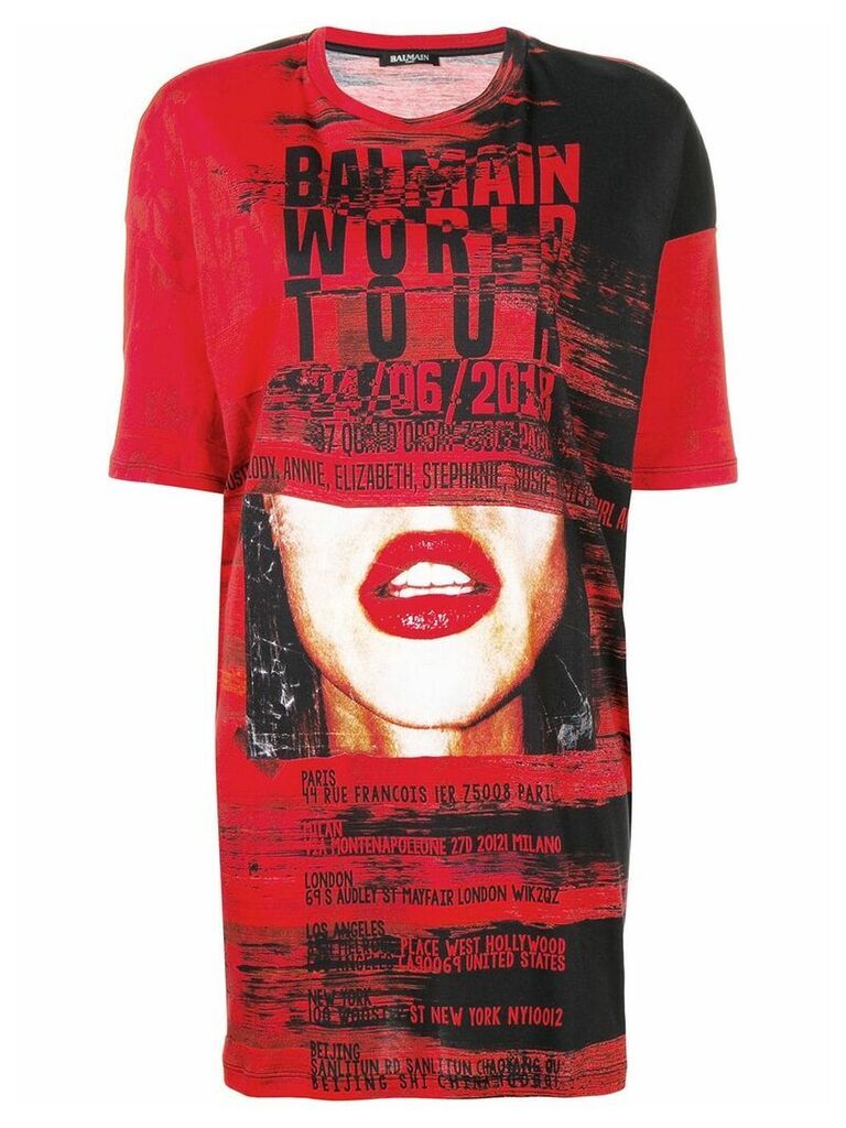 Balmain graphic T-shirt dress - Red