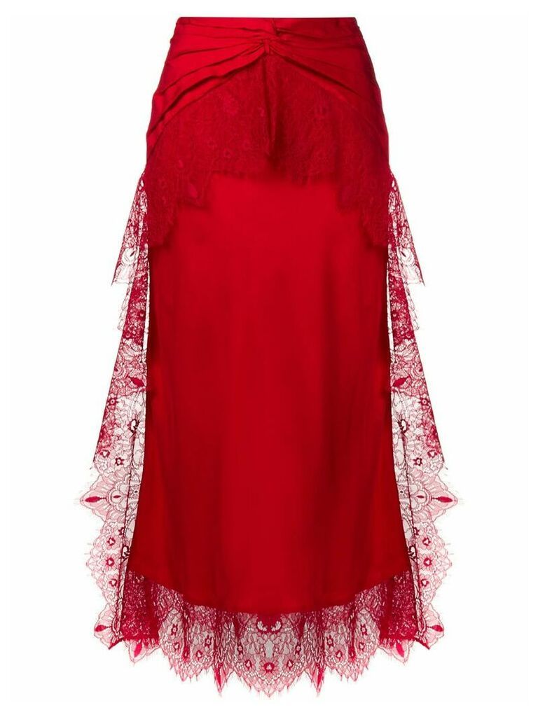 Self-Portrait lace detail midi skirt - Red