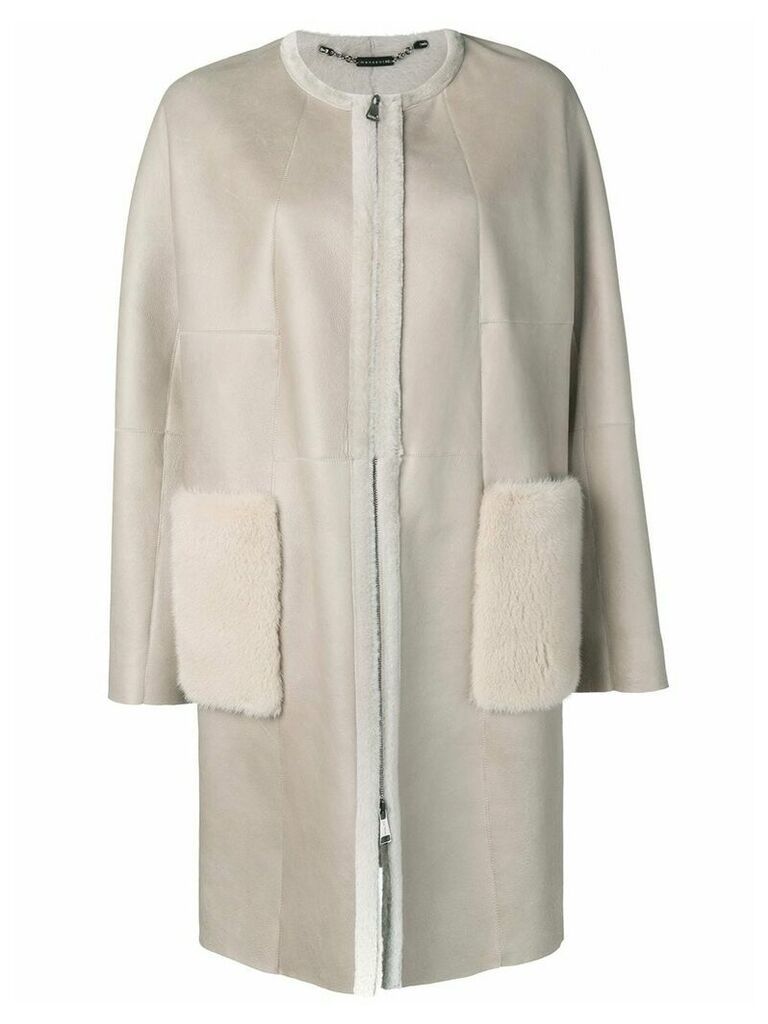 Manzoni 24 straight-cut coat with fur trimmed pockets - NEUTRALS