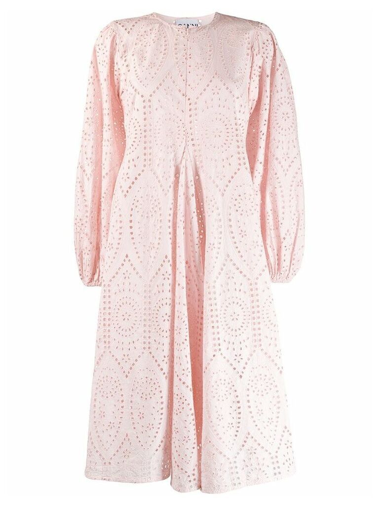 Ganni broderie anglaise flared dress - Pink