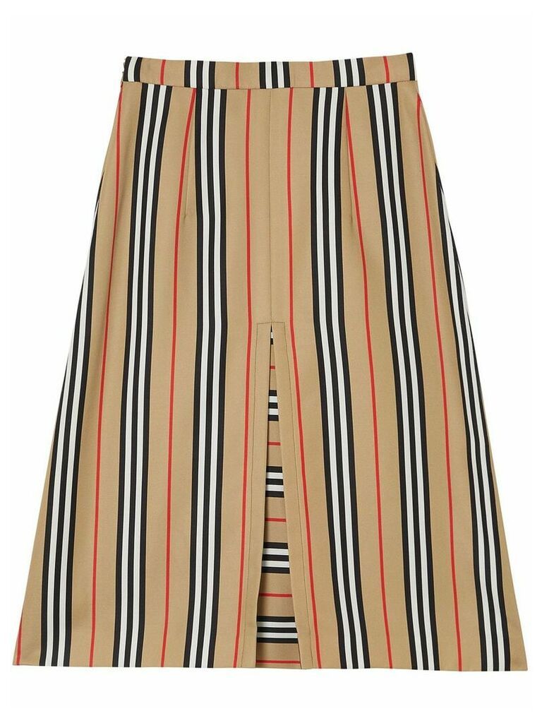 Burberry Box Pleat Detail Icon Stripe A-line Skirt - Brown