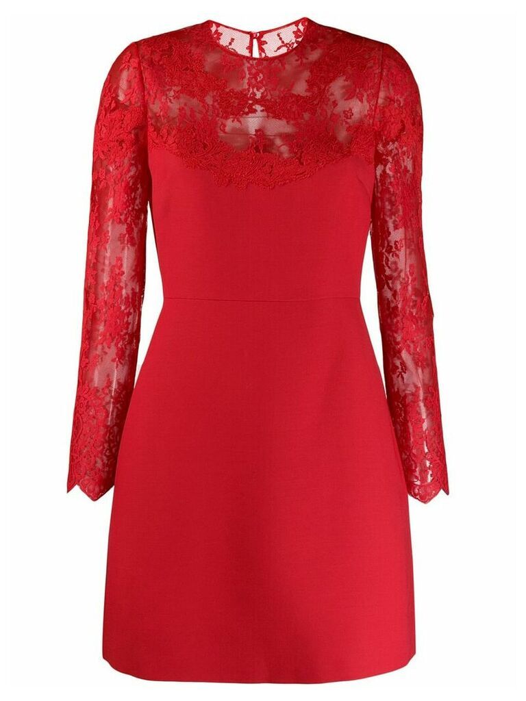 Valentino lace illusion-neck dress - Red