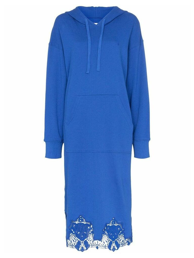 pushBUTTON lace-hem hoodie midi dress - Blue