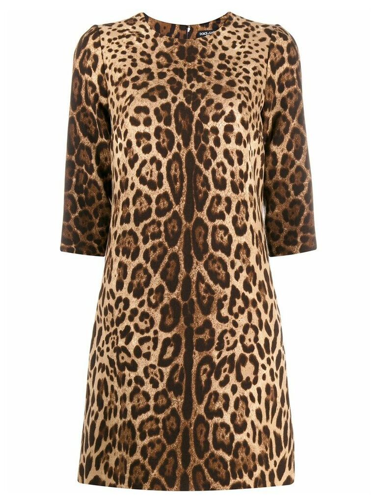Dolce & Gabbana leopard print mini shift dress - Brown