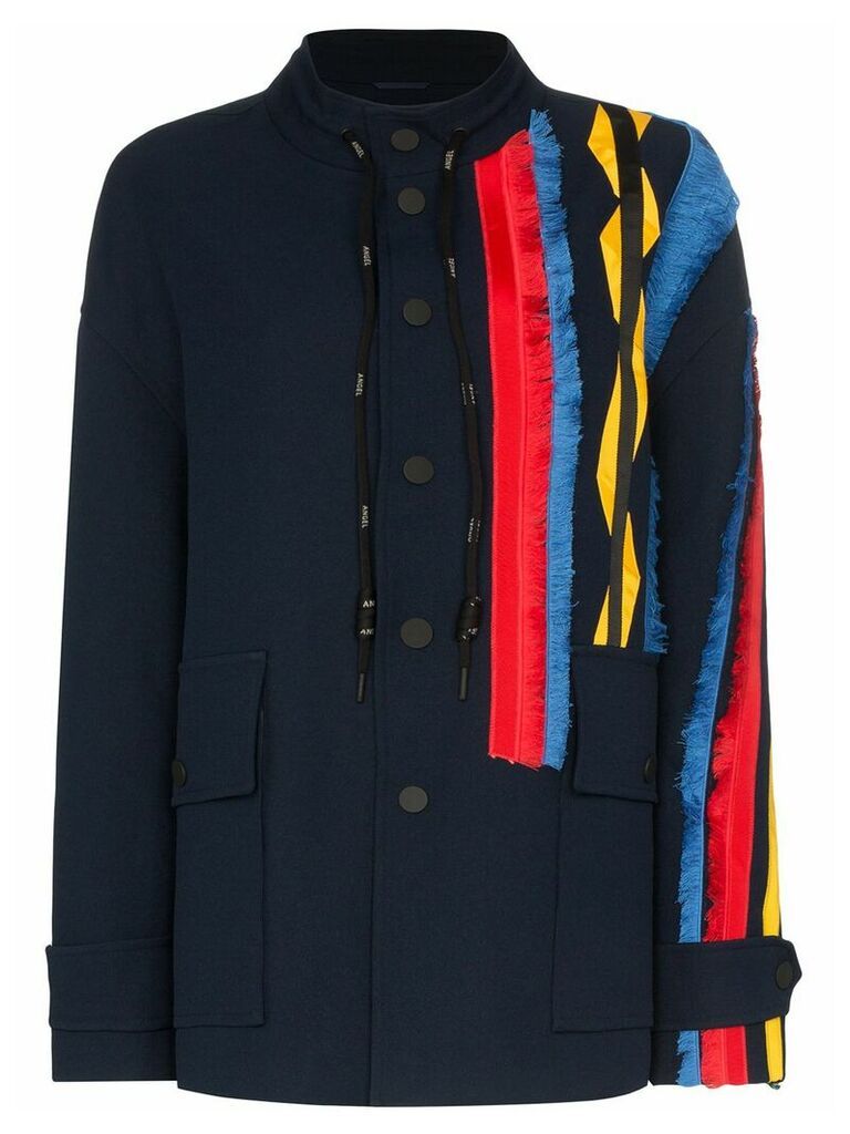 Angel Chen embroidered stripe coat - Blue
