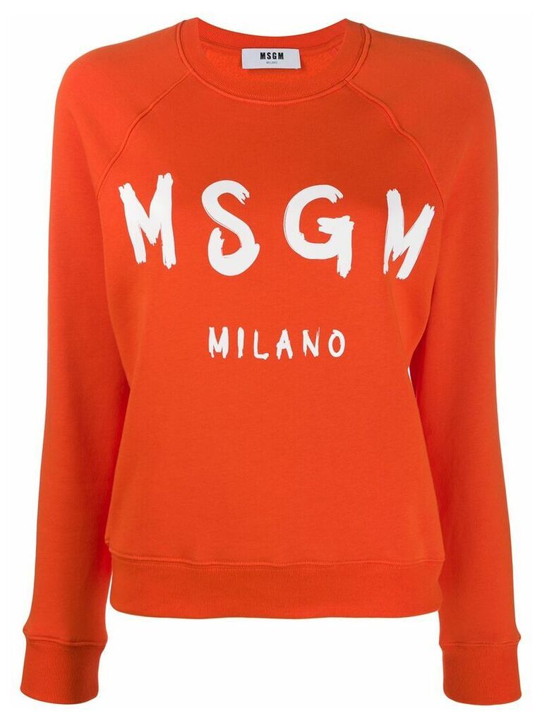 MSGM logo print crew neck sweater - ORANGE