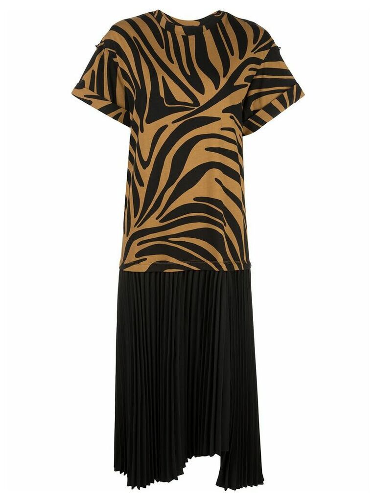3.1 Phillip Lim pleated zebra print T-Shirt dress - Brown