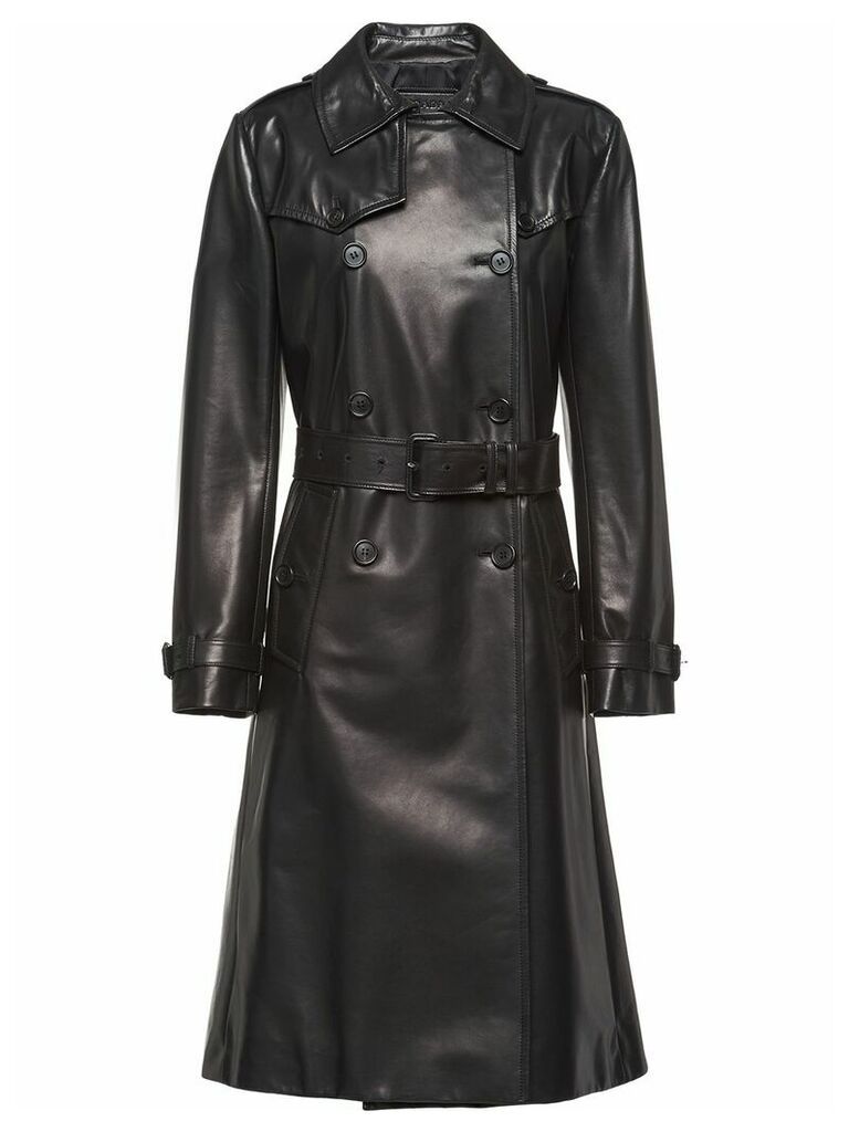 Prada double breasted leather coat - Black