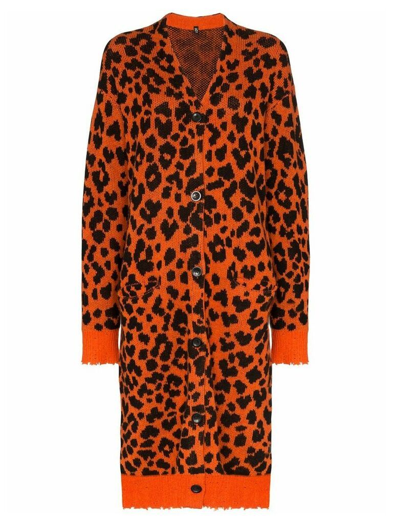 R13 leopard print cashmere cardigan-dress - ORANGE