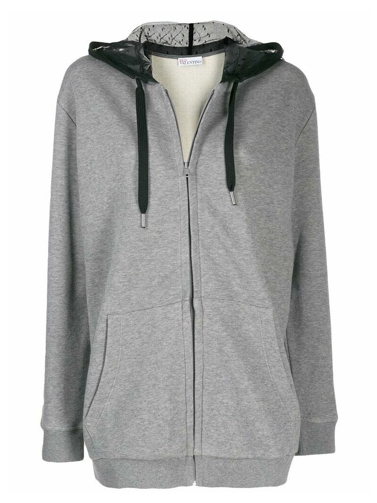Red Valentino point d'Esprit tulle zipped hoodie - Grey