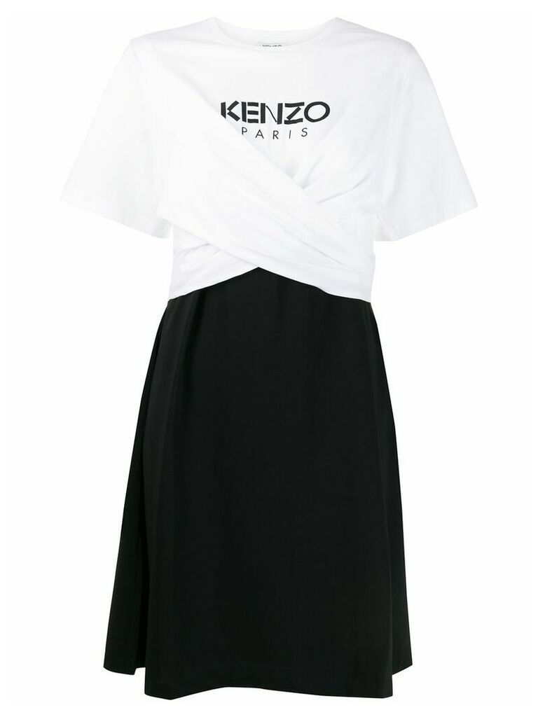 Kenzo gathered front logo dress - White