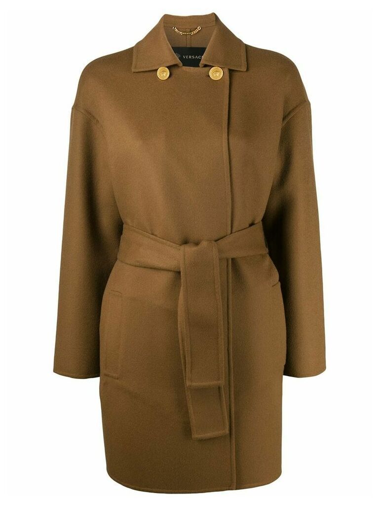 Versace double-breasted collar belted coat - Brown