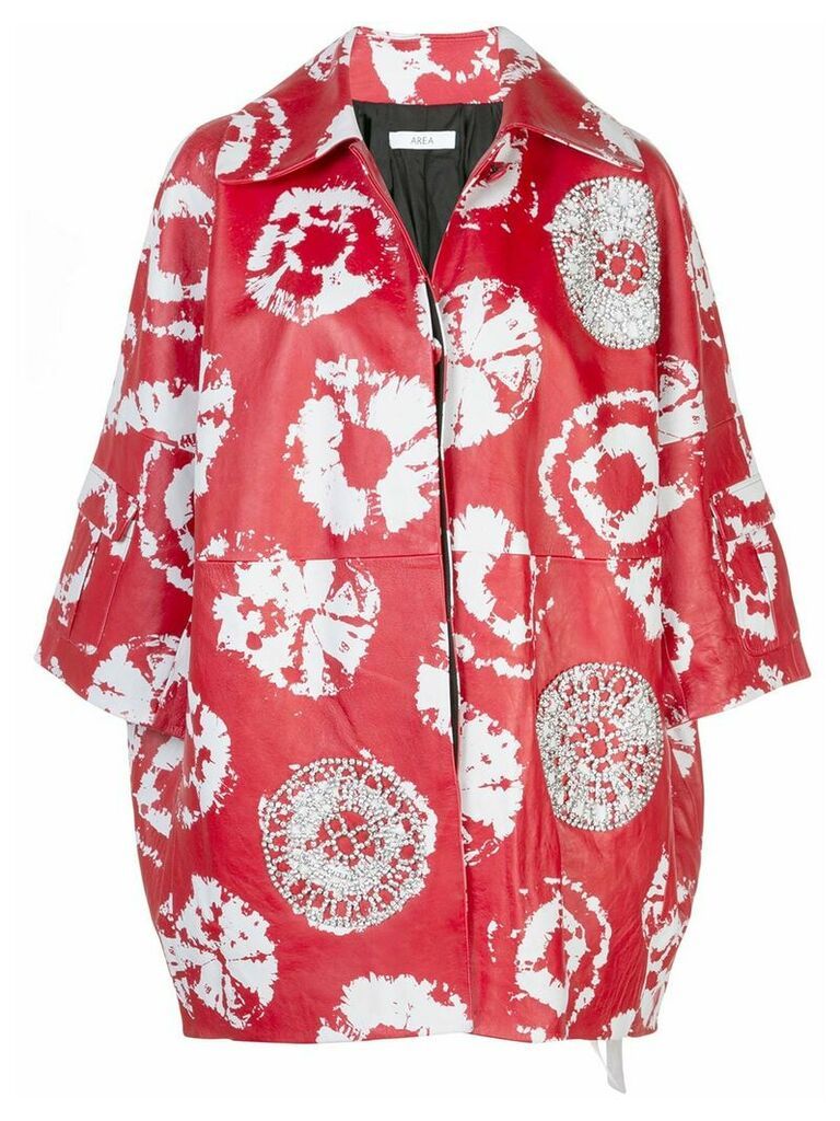 Area printed leather jacket - Red