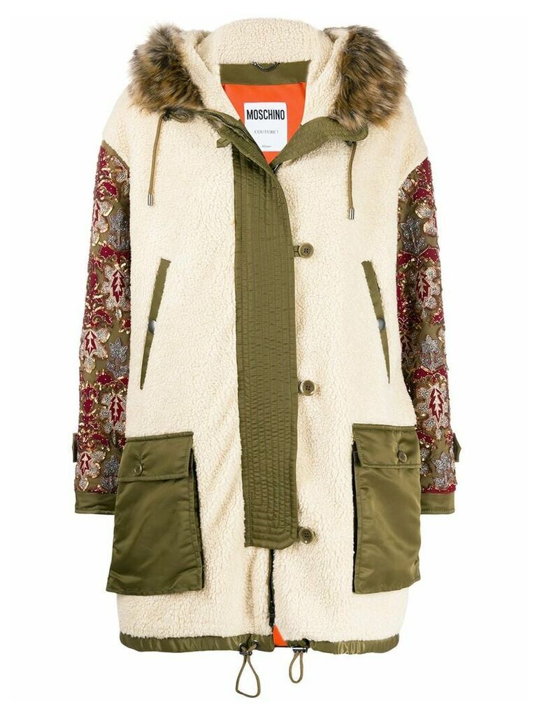 Moschino embellished sleeve parka coat - Neutrals