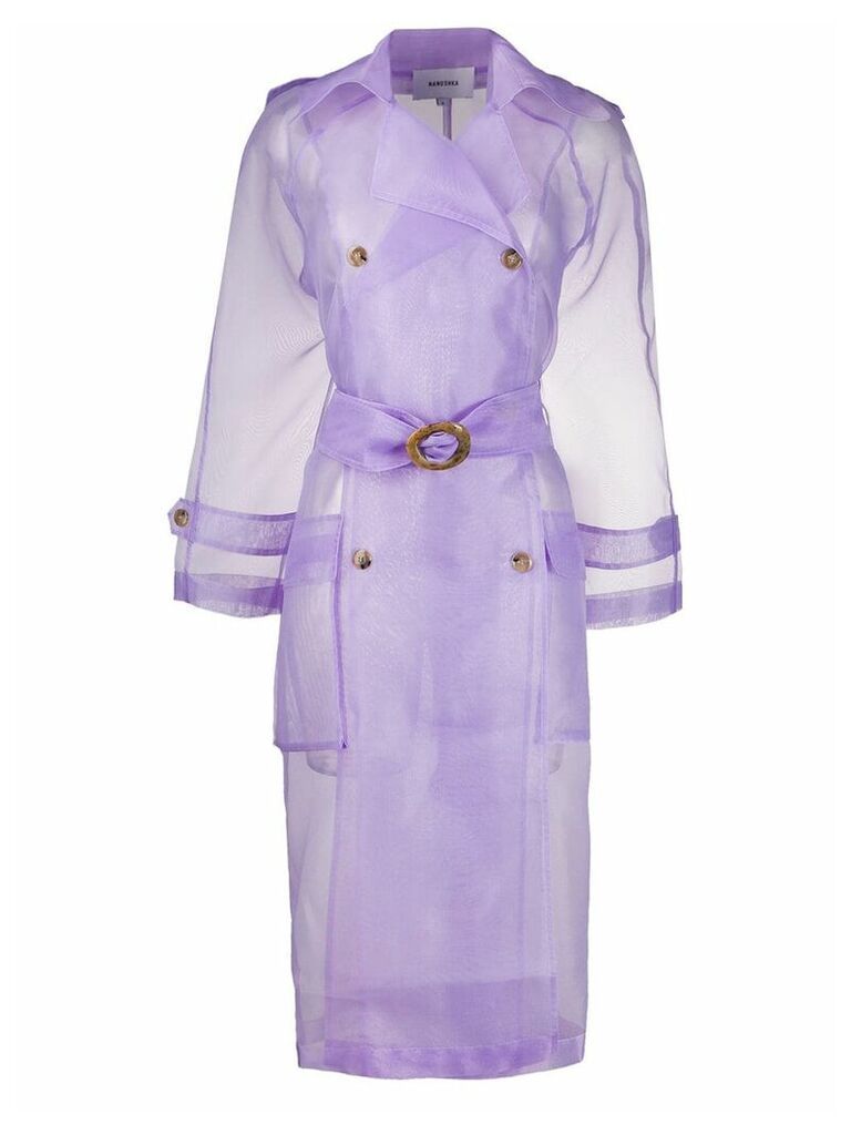 Nanushka sheer belted trench coat - Purple