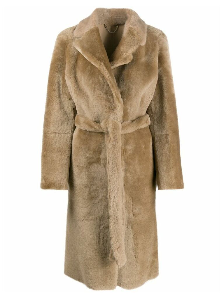 Desa 1972 shearling midi coat - NEUTRALS