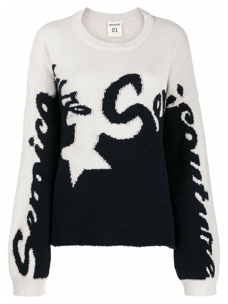 Semicouture logo two-tone knit sweater - White