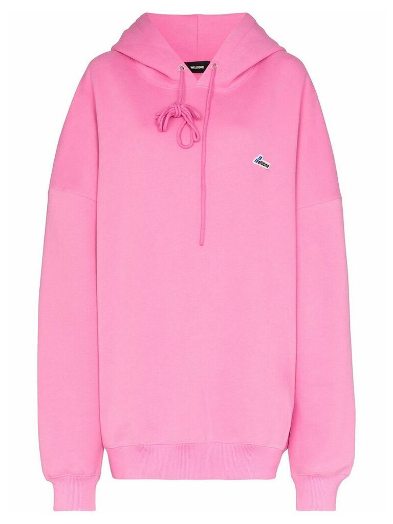 We11done logo patch oversized hoodie - PINK