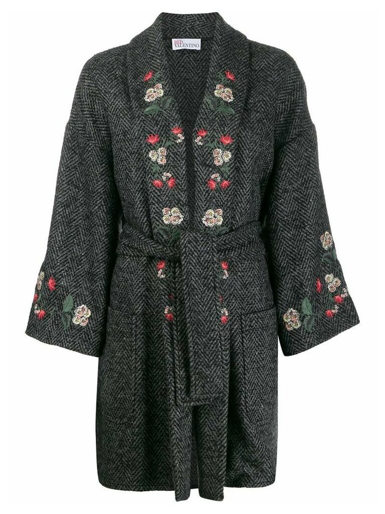 Red Valentino floral-embroidered coat - Grey