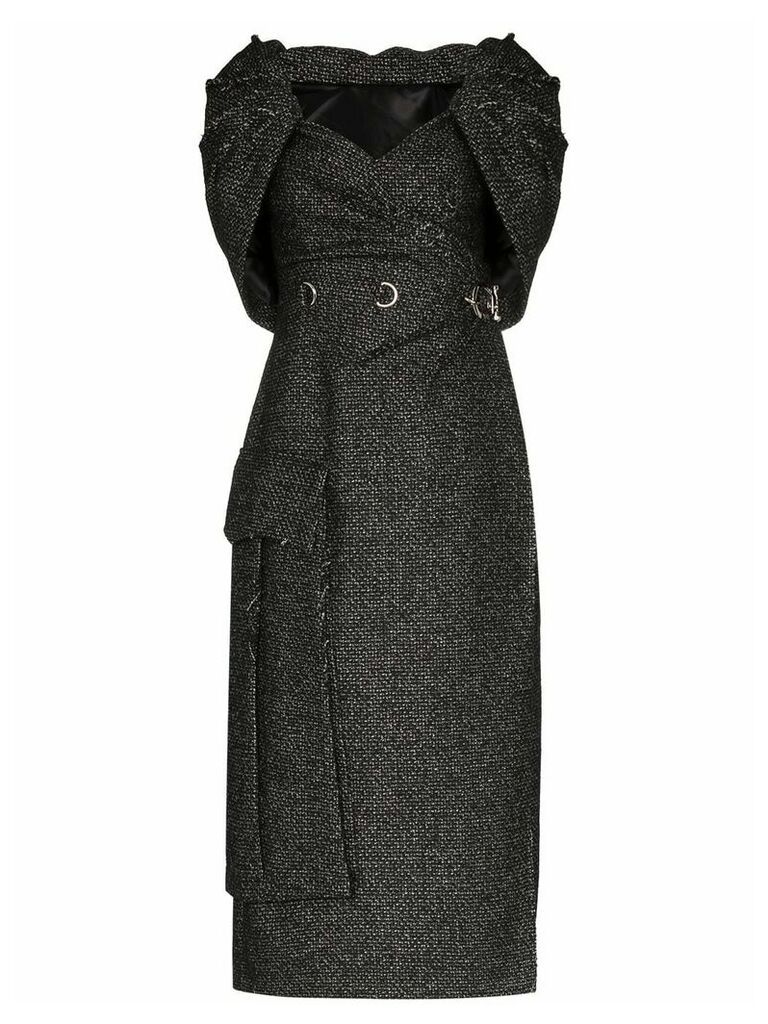 Prada cape-effect tweed midi dress - Black